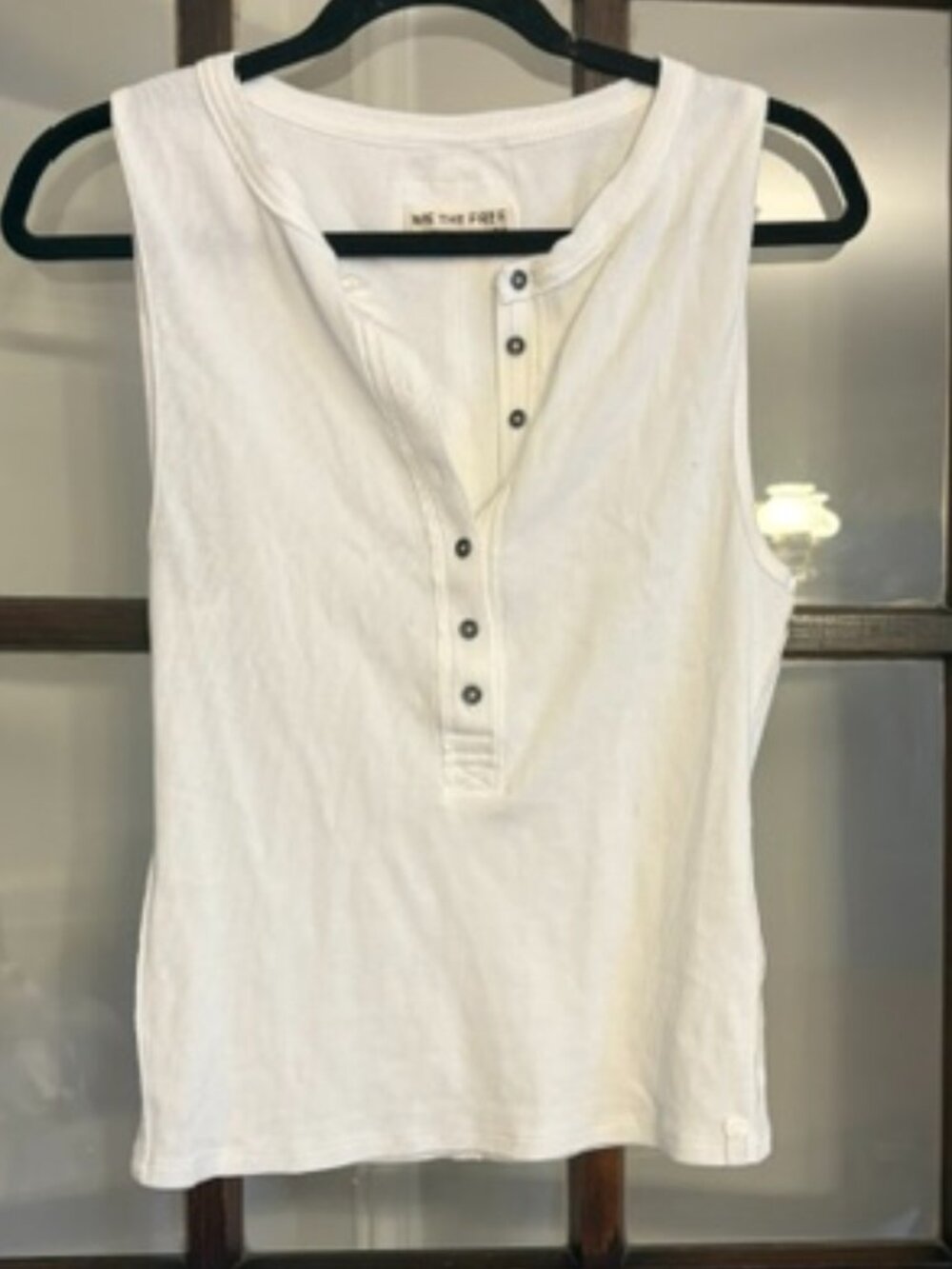 Free People We the Free White Ribbed Tank with Buttons, Size Medium